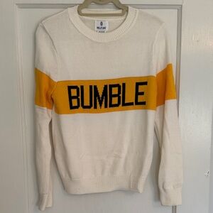 Hilflint Women's White and Yellow Crew Neck Sweater